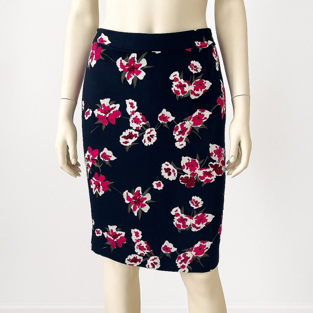 J.Crew Pencil Skirt Women Floral Print Career Office Wear Blue Pink Size 2